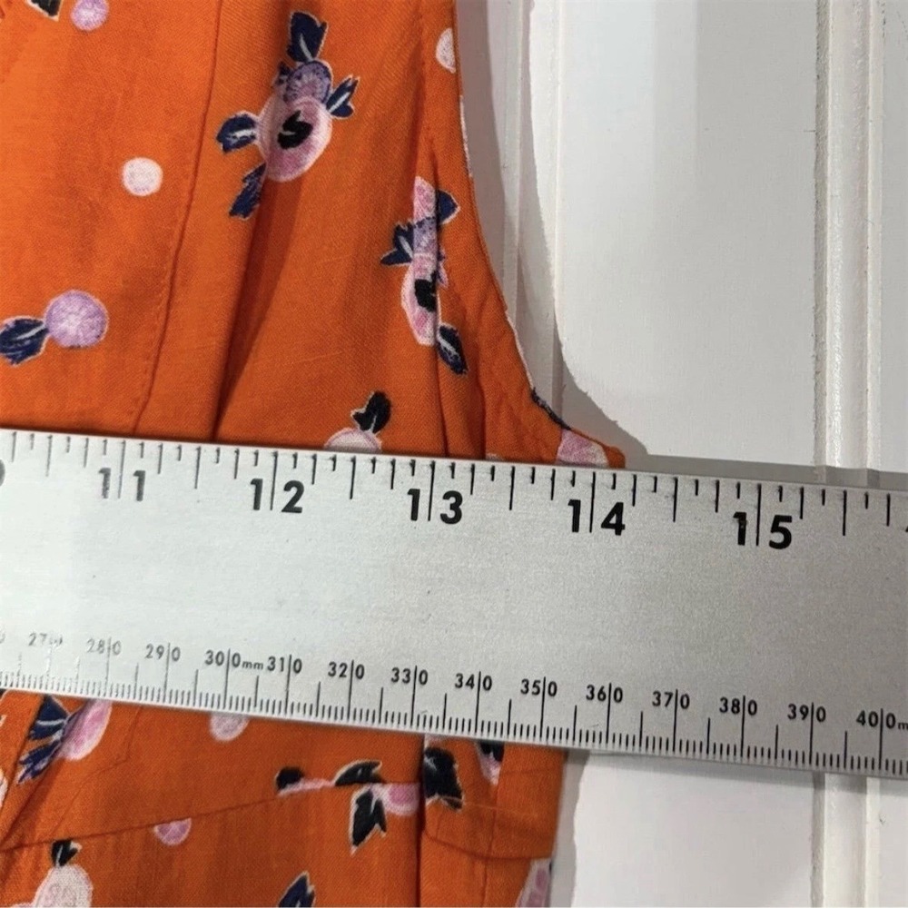 Free People Like A Lady Mini Dress Small Orange Floral Ruffle Tie Back Boho - Picture 4 of 7